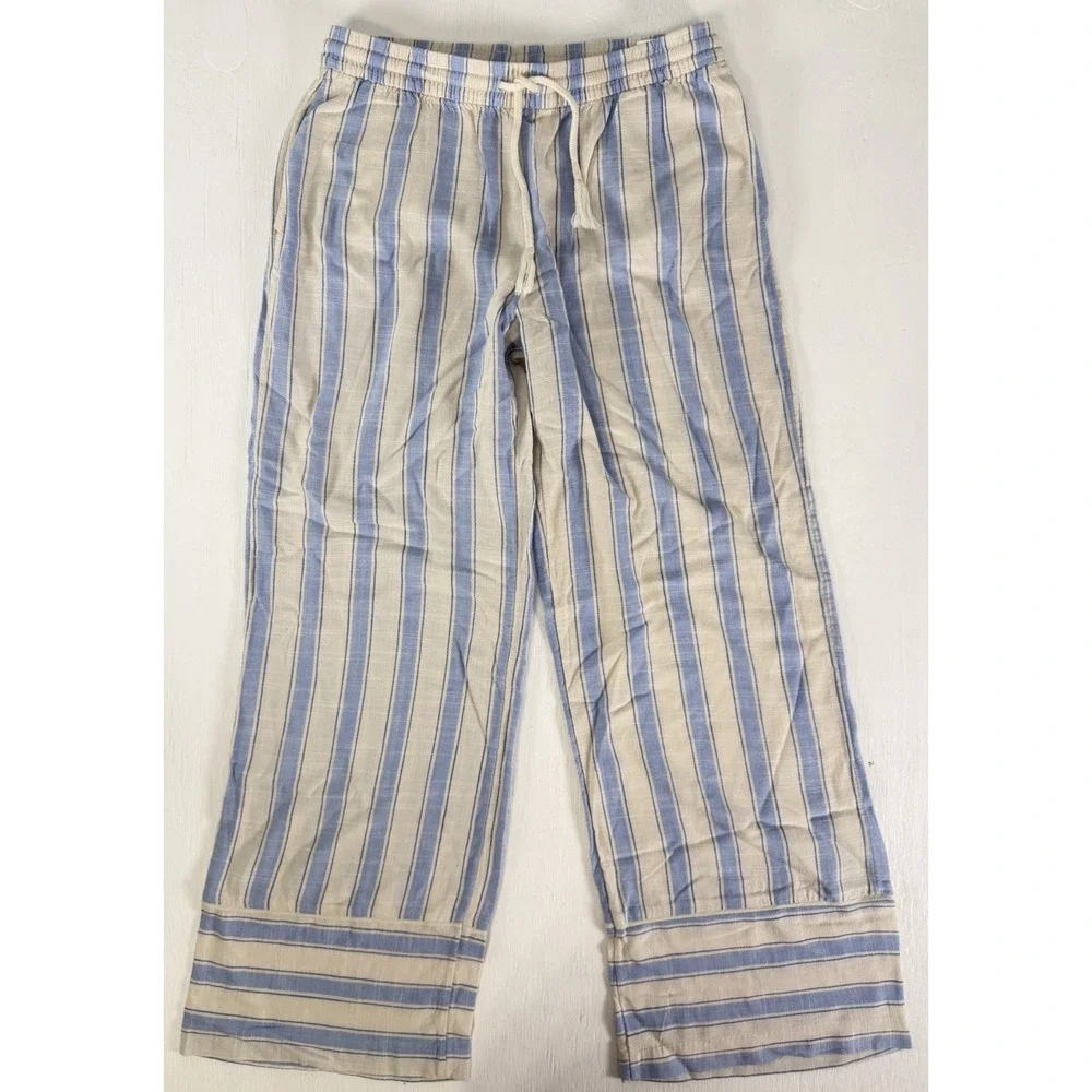 H&M DIVIDED Coastal Blue White Striped Linen Blend Wide Leg‎ Pants Women's Small